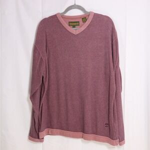 Timberland V-Neck Sweater Mens Large Maroon Long Sleeve Cotton Pullover Logo